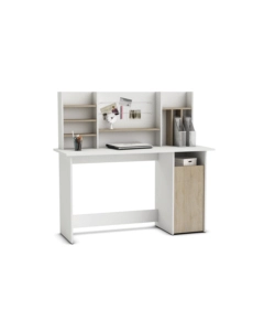 SCRIVANIA CON TESTATA DI RIPONIMENTO  "AMBRE" COLORE BIANCO E QUERCIA, 135x50x74 CM